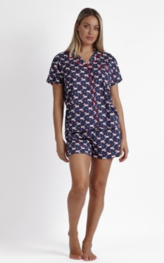 Pigiama ADMAS da DONNA Primavera - Estate in COTONE Mezza Manica Pantaloncino Corto Aperto avanti Collo a Camicia