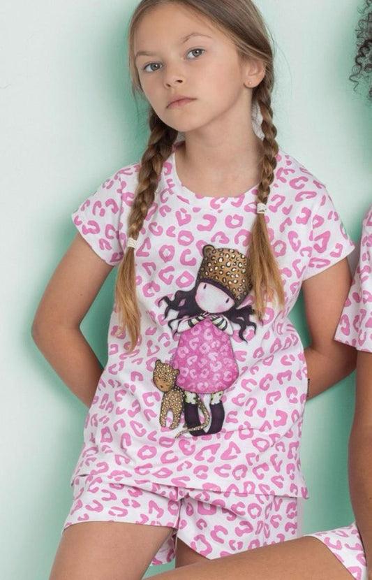 Pigiama SANTORO (Aznar) da Bambina in Cotone Maglia Mezza Manica e Pantaloncino Corto