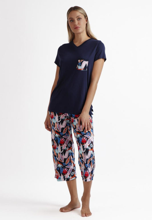 Pigiama ADMAS GARDEN da DONNA Primavera - Estate in COTONE Maglia Mezza Manica e Pantalone a Pinocchietto