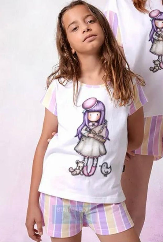 Pigiama SANTORO (Aznar) da Bambina in Cotone Maglia Mezza Manica e Pantalone Corto
