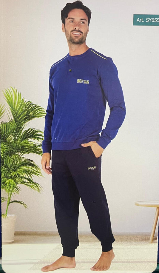 Pigiama SWEET YEARS da Uomo in Cotone Pantalone Lungo e Manica Lunga in Due Varianti Jeans/Blu e Verde/Nero