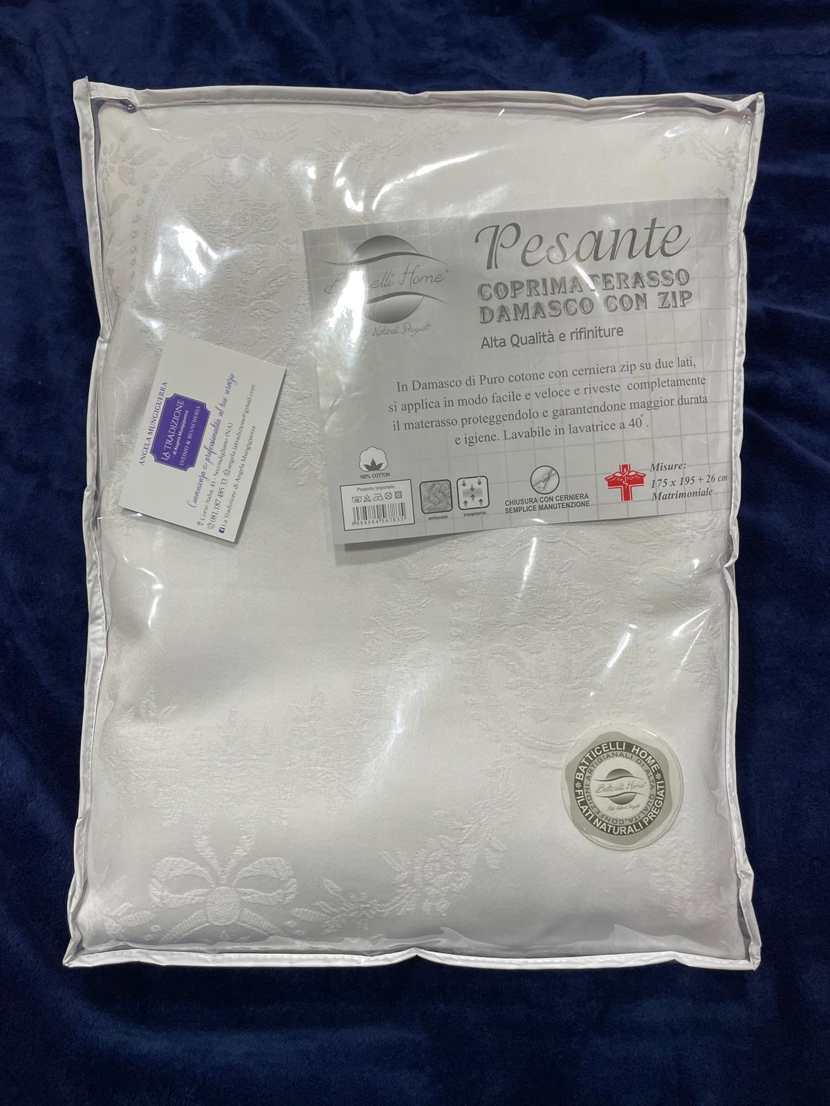 Coprimaterasso BOTTICELLI Matrimoniale mod. PESANTE in cotone DAMASCATO con ZIP