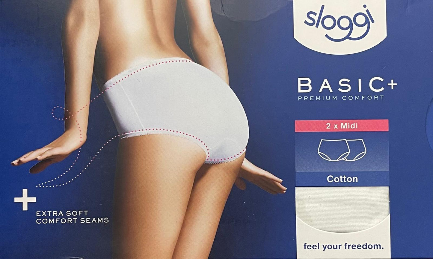 SLOGGI Slip Donna BASIC MIDI in Cotone CONFEZIONE da DUE PEZZI
