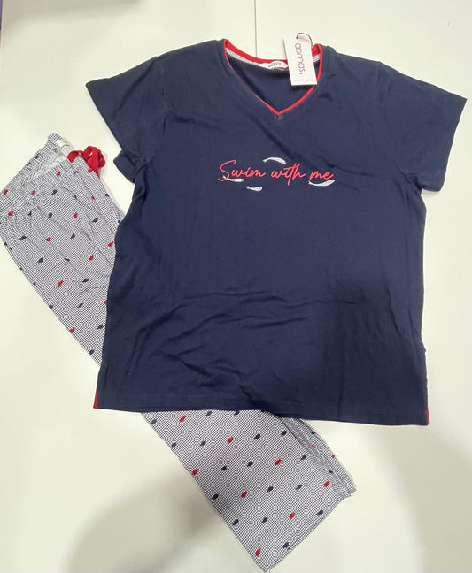 Pigiama ADMAS da DONNA Primavera - Estate in COTONE Mezza Manica e Pantalone a Pinocchietto
