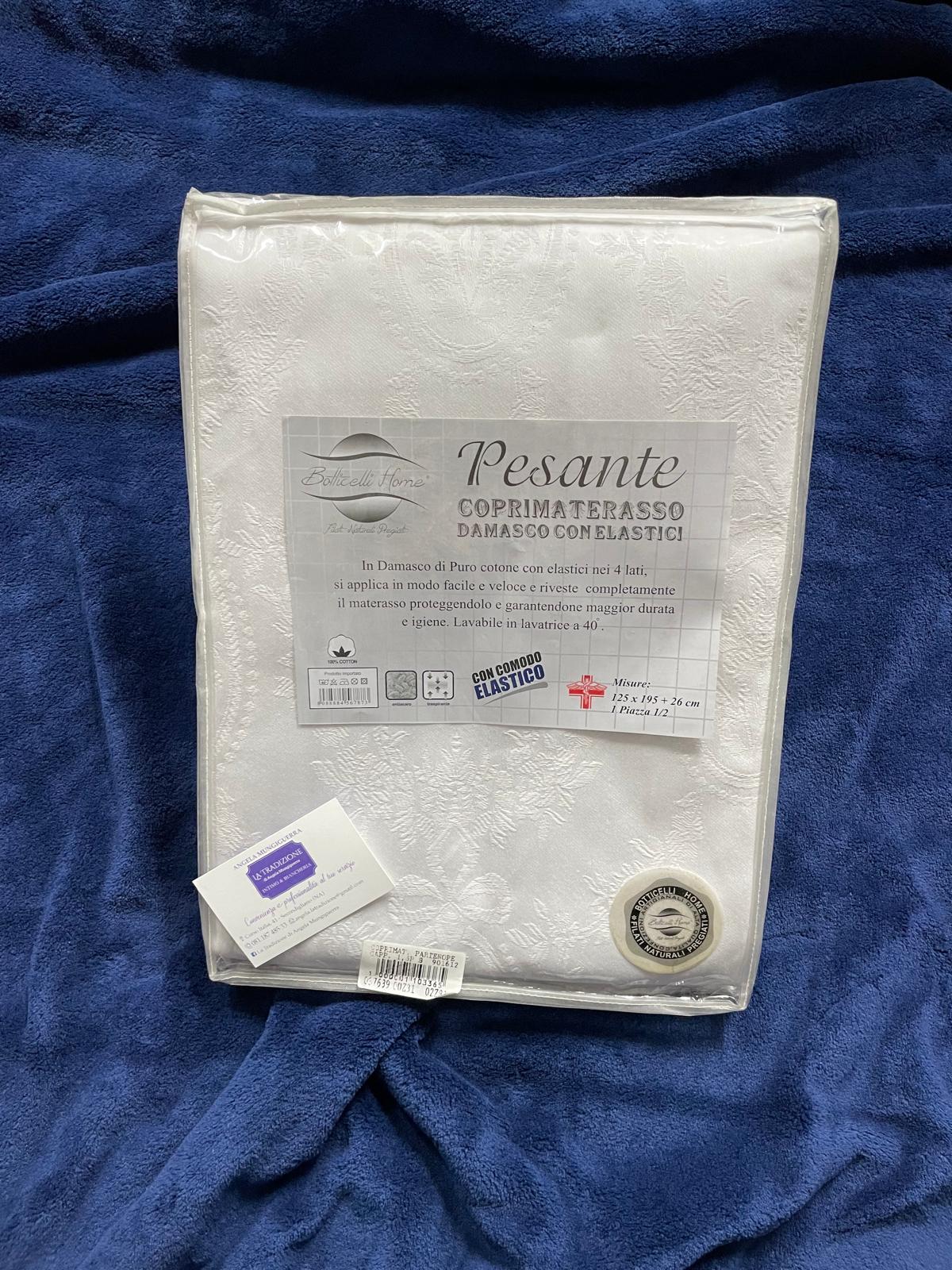 Coprimaterasso BOTTICELLI Una Piazza e Mezza mod. PESANTE in Cotone DAMASCATO con Angoli