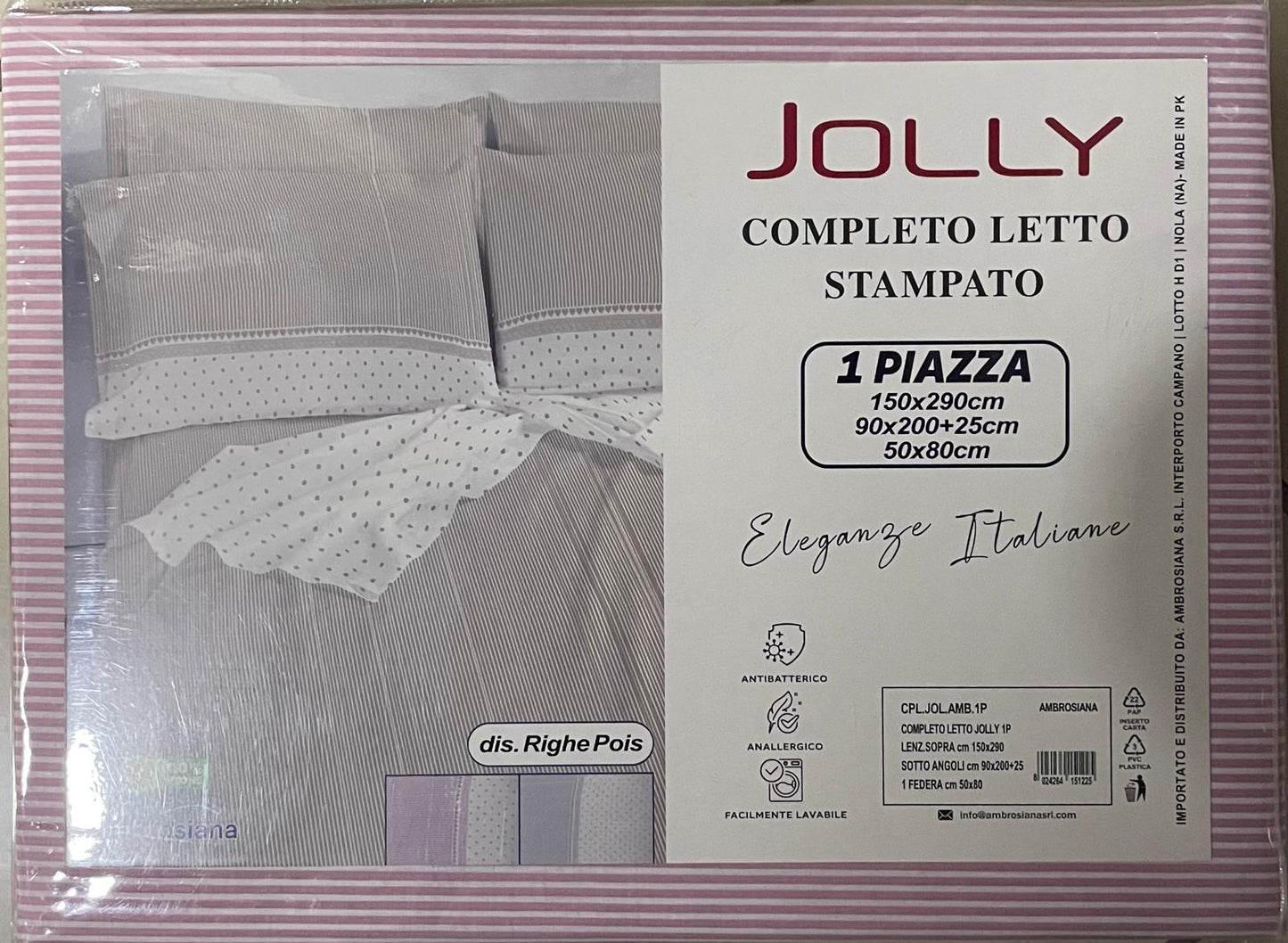 Set Lenzuola AMBROSIANA JOLLY UNA PIAZZA in Cotone Stampato