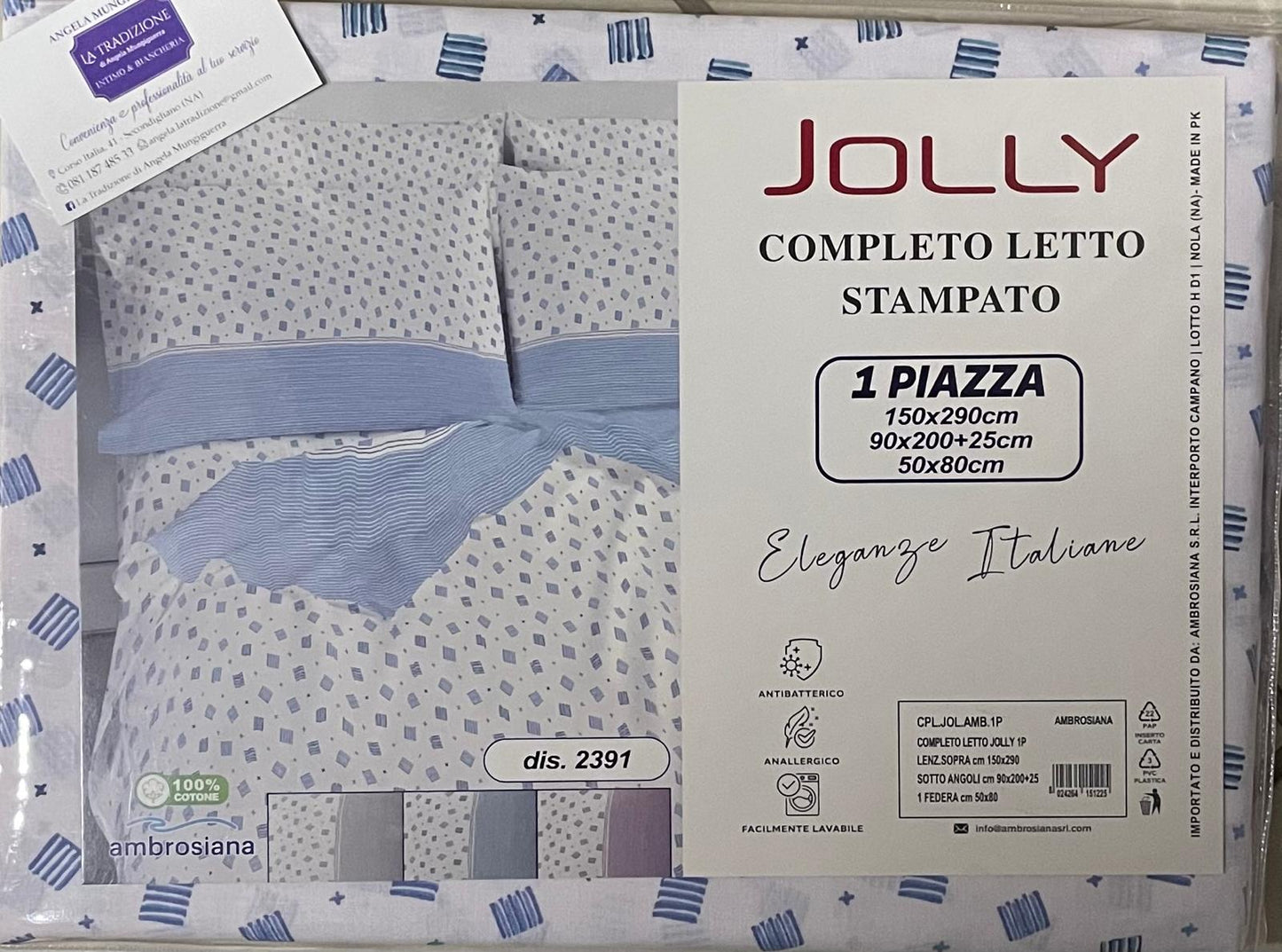 Set Lenzuola AMBROSIANA JOLLY UNA PIAZZA in Cotone Stampato