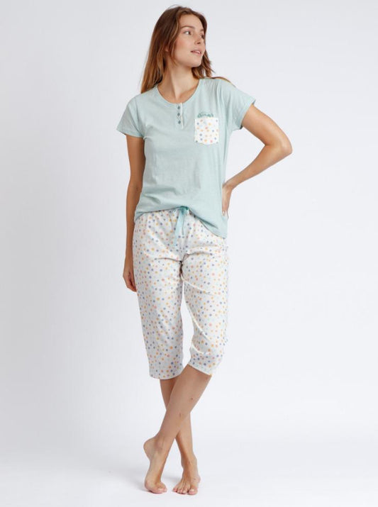 Pigiama STAY AT HOME (ADMAS) da DONNA Primavera - Estate in COTONE Maglia Mezze Maniche e Pantalone a Pinocchietto