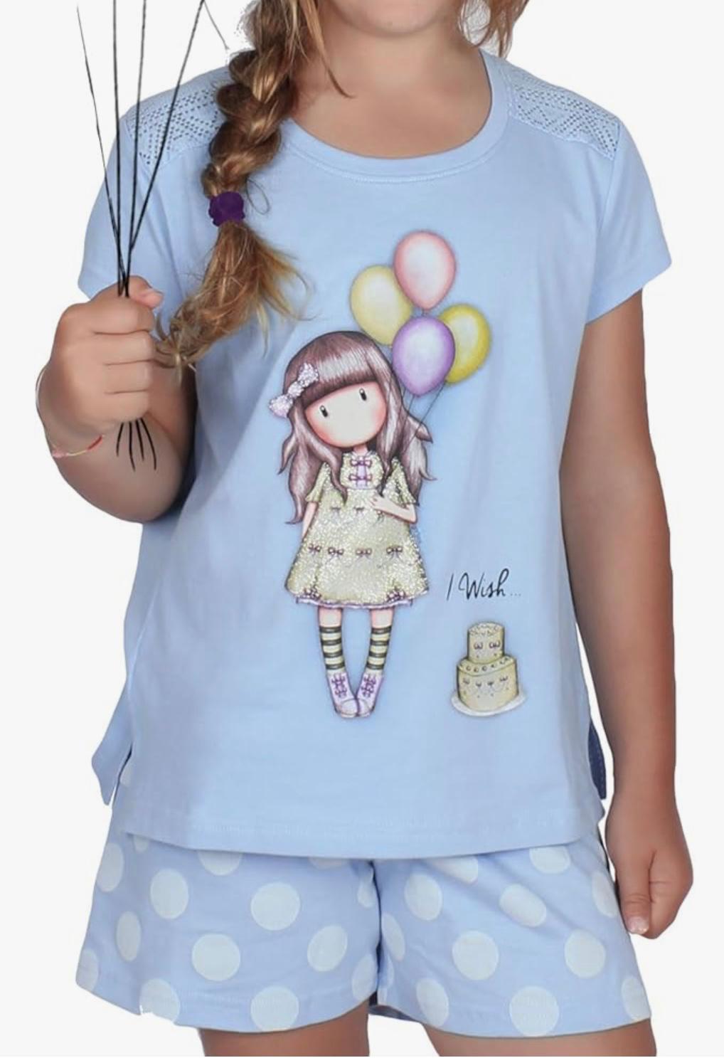 Pigiama SANTORO (Aznar) da Bambina in Cotone Maglia Mezza Manica e Pantaloncino Corto