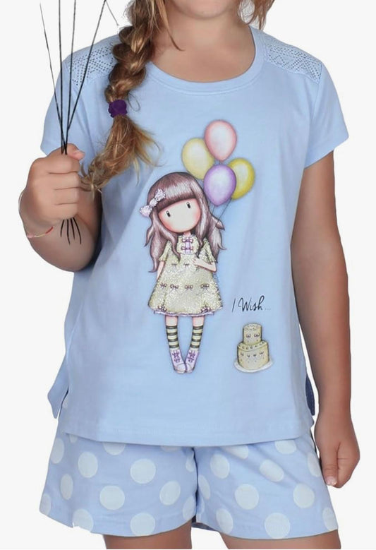 Pigiama SANTORO (Aznar) da Bambina in Cotone Maglia Mezza Manica e Pantaloncino Corto