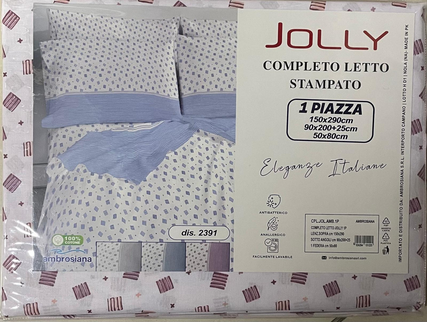 Set Lenzuola AMBROSIANA JOLLY UNA PIAZZA in Cotone Stampato