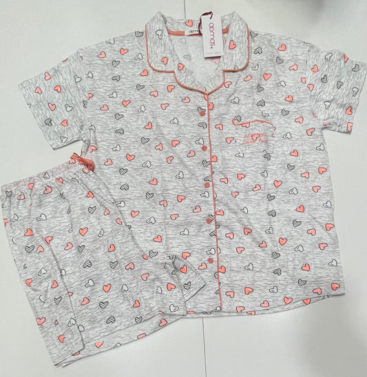 Pigiama ADMAS da DONNA Primavera - Estate in Cotone Aperto Avanti e Pantaloncino Corto Collo a Camicia