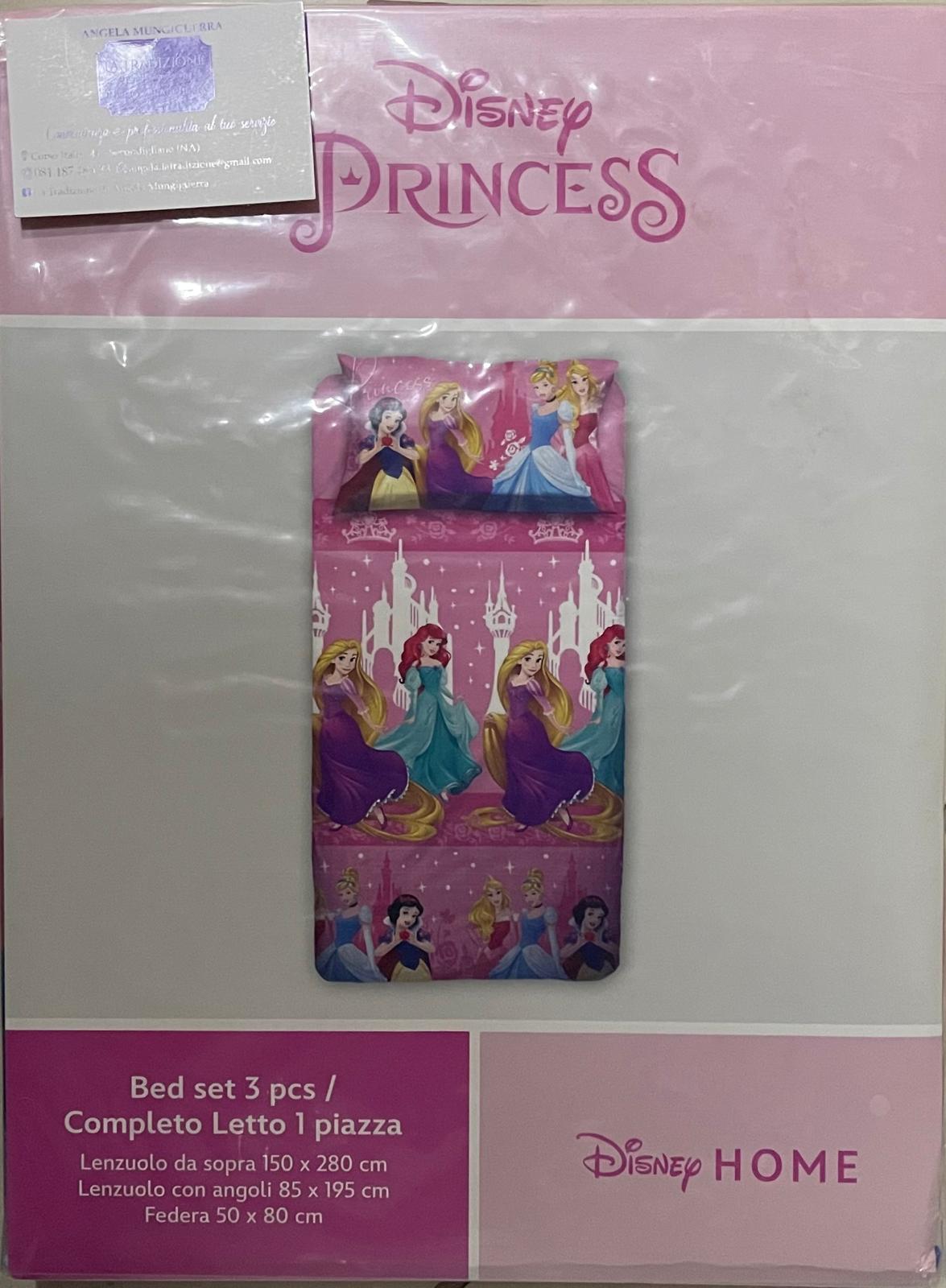 Set Lenzuola UNA PIAZZA in Cotone Personaggi PRINCIPESSE - Sopra, Sotto con angoli e Federa