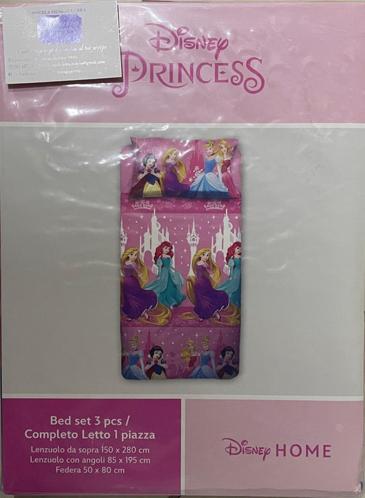 Set Lenzuola UNA PIAZZA in Cotone Personaggi PRINCIPESSE - Sopra, Sotto con angoli e Federa