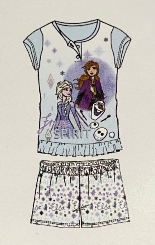 Pigiama DISNEY FROZEN da Bimba in Cotone Maglia Mezza Manica e Pantaloncino Corto
