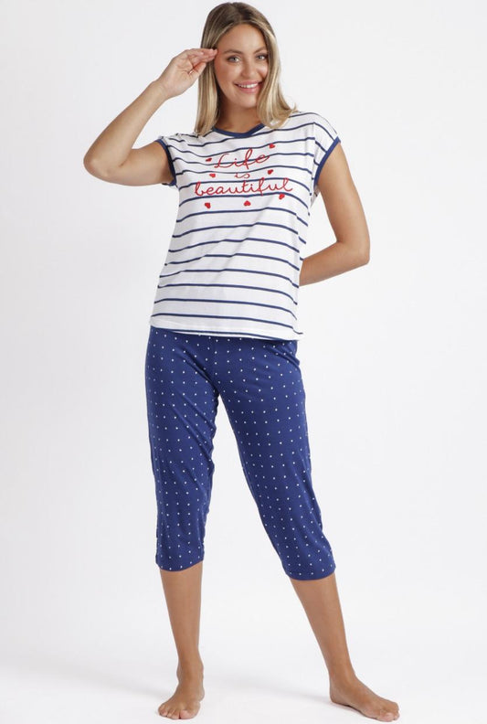 Pigiama ADMAS da DONNA Primavera - Estate in COTONE Maglia Mezza Manica e Pantalone Pinocchietto