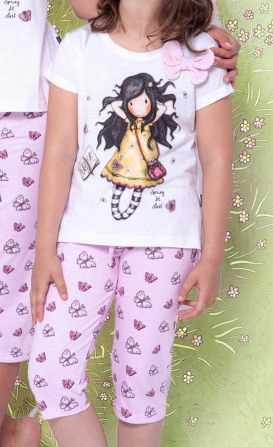 Pigiama SANTORO (Aznar) da Bambina in Cotone Maglia Mezza Manica e Pantalone Pinocchietto