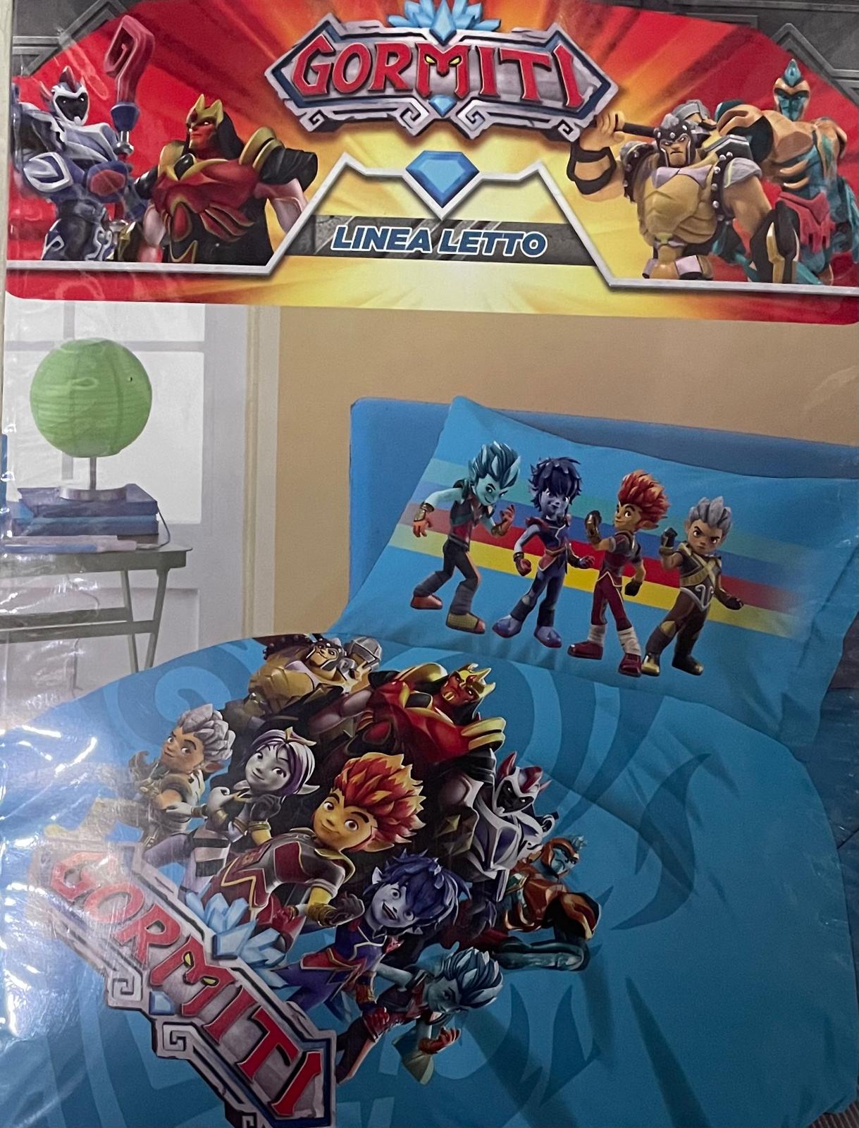 Set Lenzuola UNA PIAZZA in Cotone Personaggi GORMITI - Sopra, Sotto con angoli e Federa