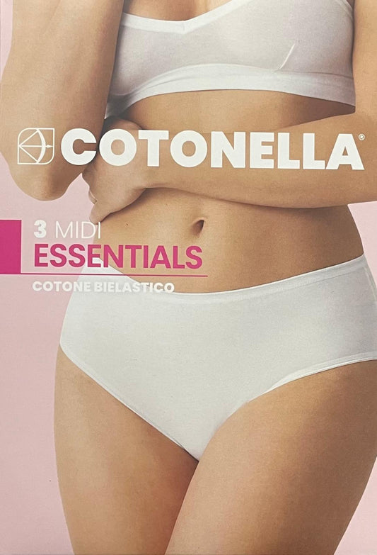 COTONELLA Slip Midi Essentials in Cotone Bielastico CONFEZIONE da TRE PEZZI