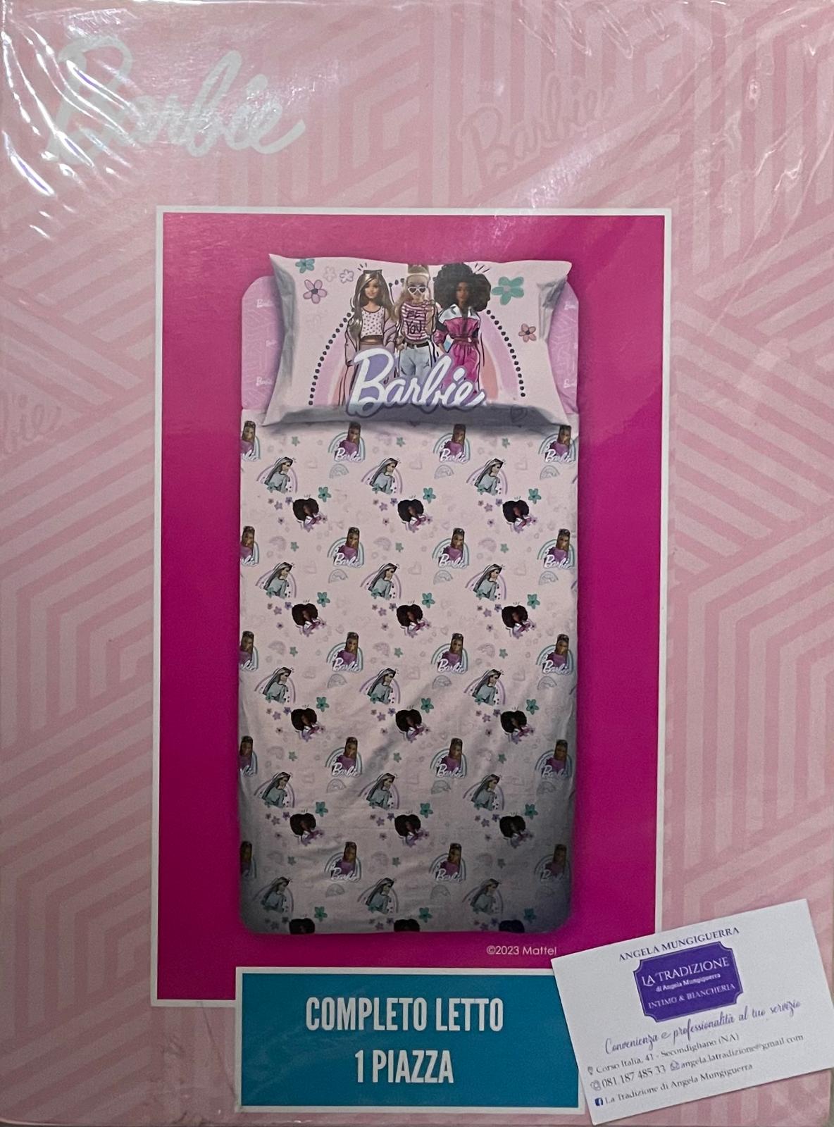 Set Lenzuola UNA PIAZZA in Cotone Personaggi BARBIE - Sopra, Sotto con angoli e Federa