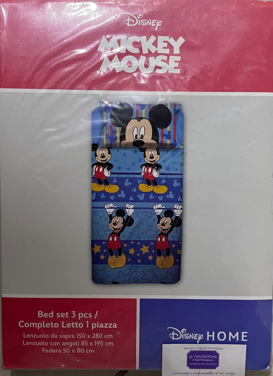 Set Lenzuola UNA PIAZZA in Cotone Personaggi MICKEY MOUSE - Sopra, Sotto con angoli e Federa